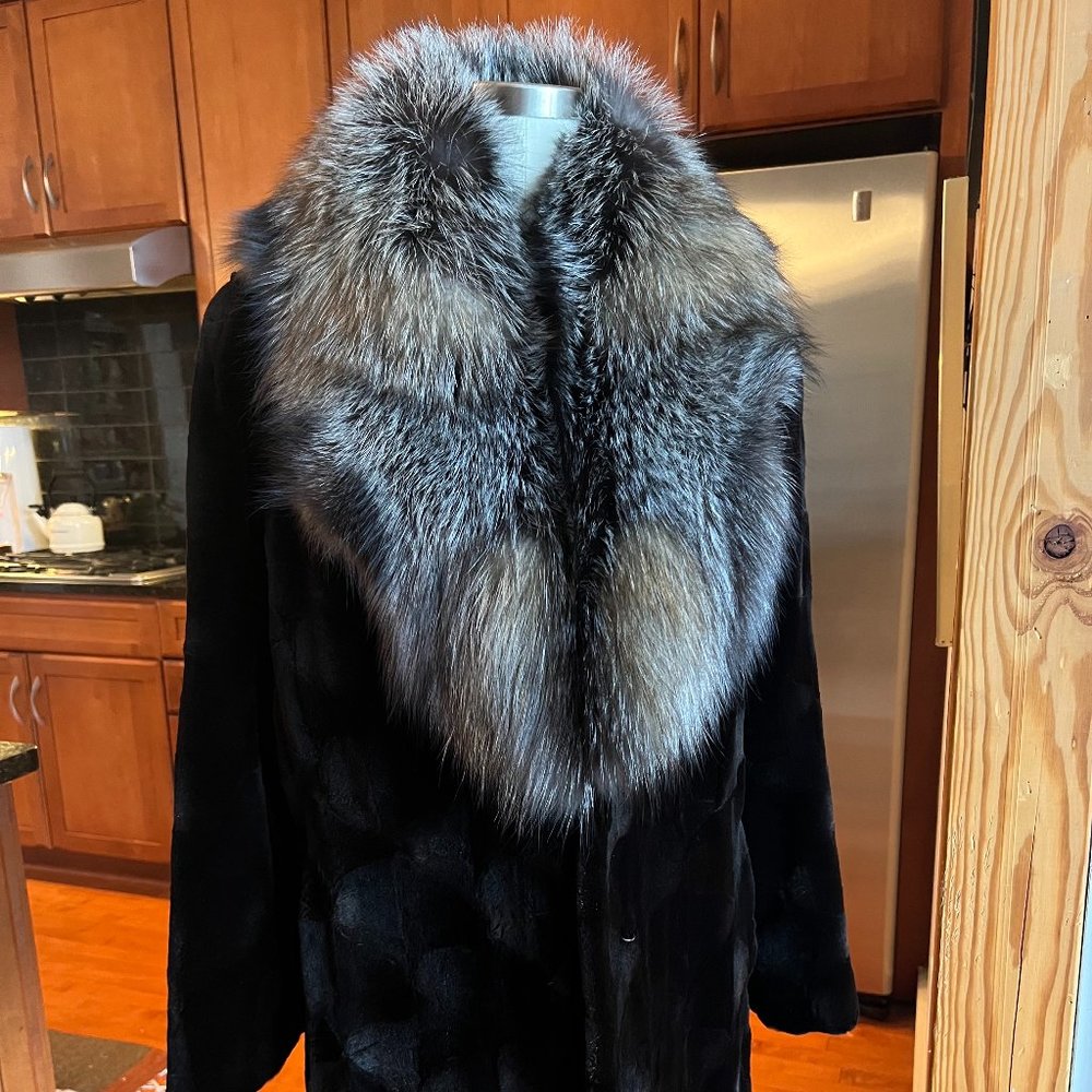 Sheared Mink coat with Fox fur trim